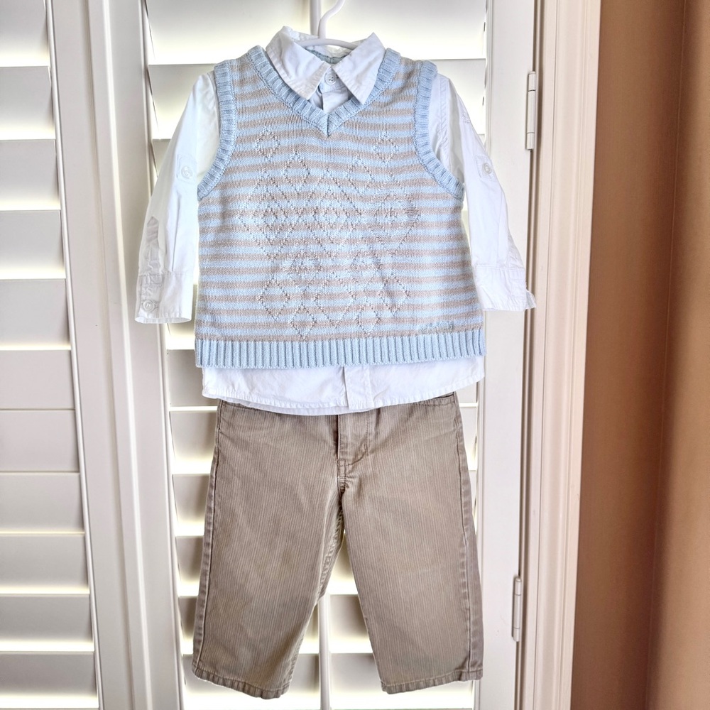 Kenneth Cole Reaction Baby Boy 3PC Outfit 18M Sweater Vest Shirt Pants Easter